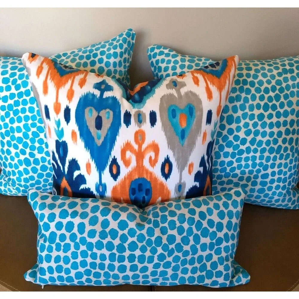 GENEVIEVE GORDER Turquoise Dot 10X20 LUMBAR IN/OUTDOOR Throw Pillow‎ Cover NEW